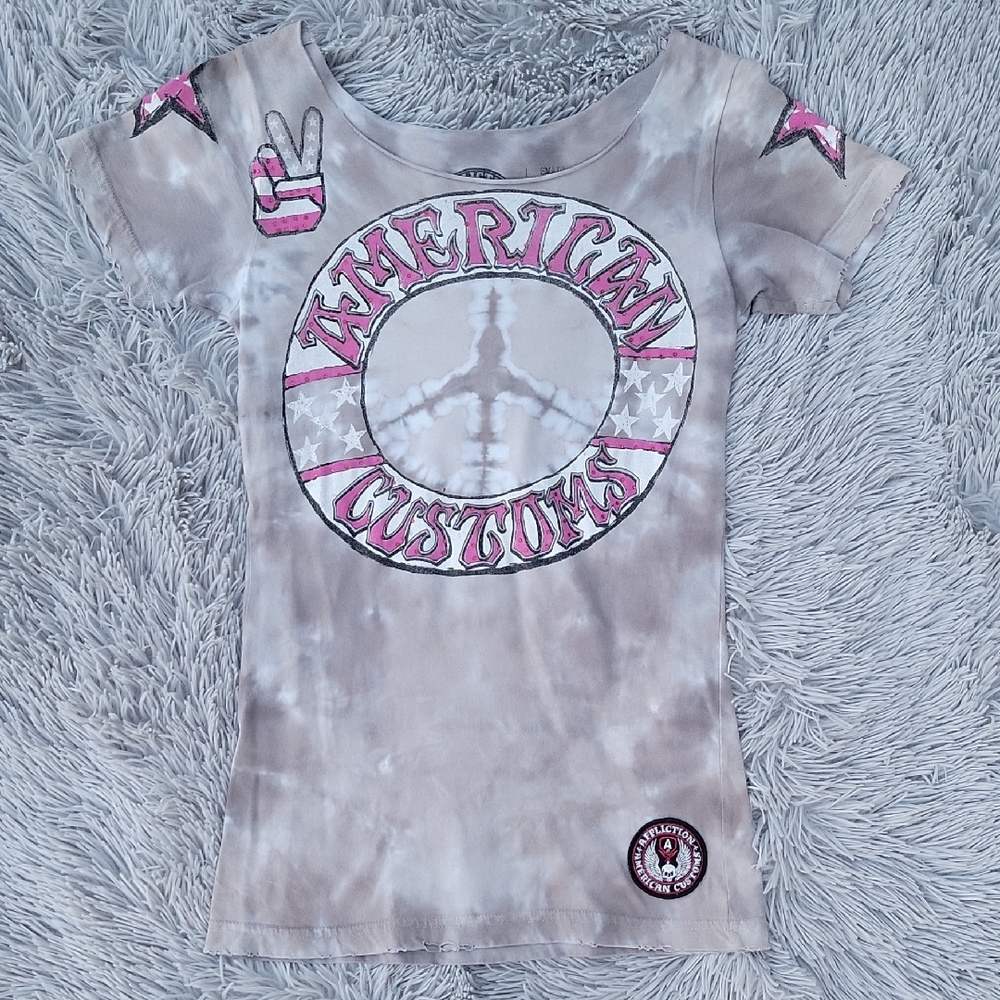 Vintage ffliction Pink and Gray Short Sleeve Tee